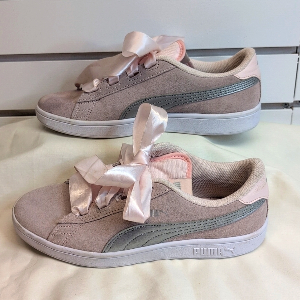 Puma Smash Ribbon Jr Sneaker Trainers Shoes Baby Pink Size US 6C - Picture 5 of 9